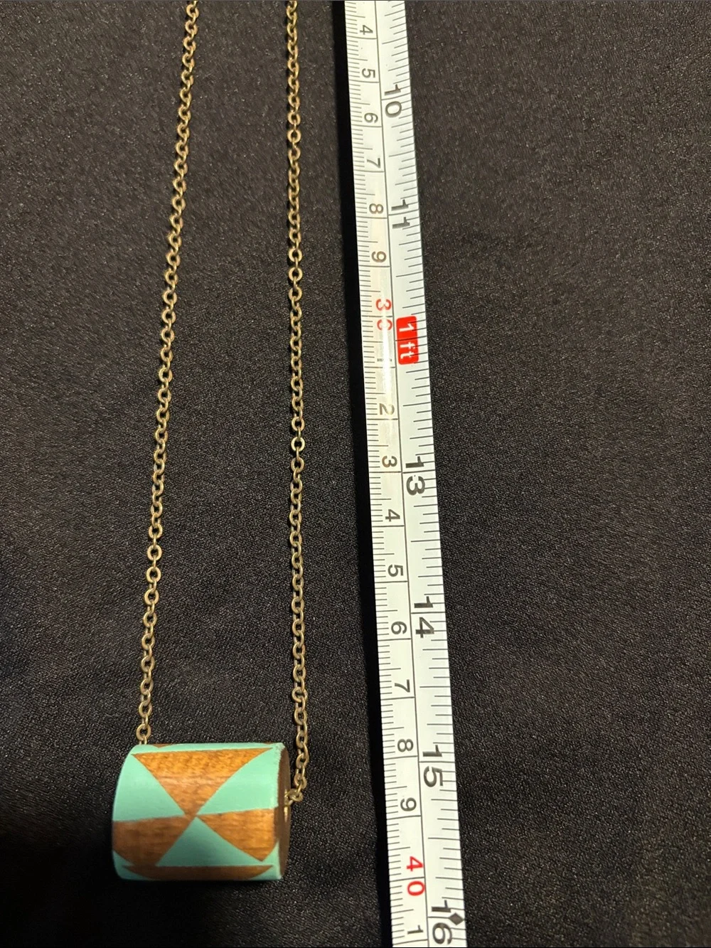 Handmade/Hand Painted Wooden “Bead” Necklace with Turquoise Geometric Design - Picture 5 of 8